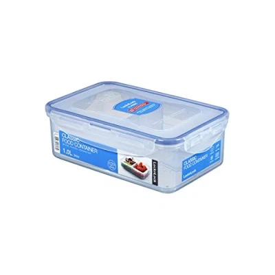 Abbildung von LocknLock PP Classic Vorratsdose mit Unterteilung, 1 L, 205 x 134 69 mm, 100 % luft und wasserdicht, Cleveres Verschluss System, Snackbox Fächern für Kühlschrank &amp; Gefrierfach