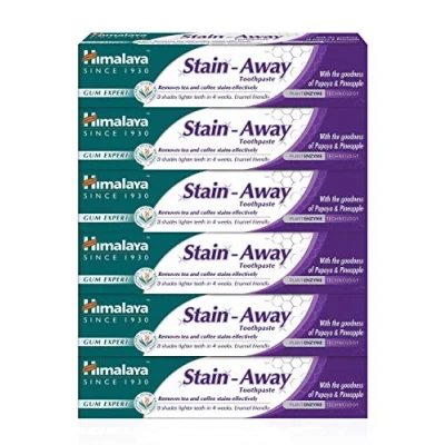 Abbildung von Himalaya Herbals Enamel Friendly Stain Away Toothpaste Protects Enamel, Removes Tea,Coffee Stains and Plague Fights Germs, Multi Action 75ml (Pack of 6)