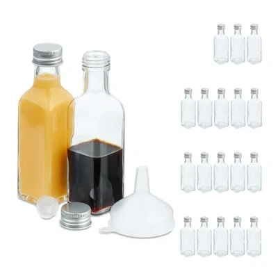 Abbildung von Relaxdays kleine Flaschen, 20er Set, 100 ml, Glasflaschen zum Befüllen, Schraubverschluss &amp; Korken, transparent/Silber