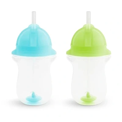 Abbildung von Munchkin Trinklernbecher mit Klick Verschluss, Trinkhalmflaschen Strohhalm, BPA frei, spülmaschinenfest 296 ml, 2er Set grün/blau