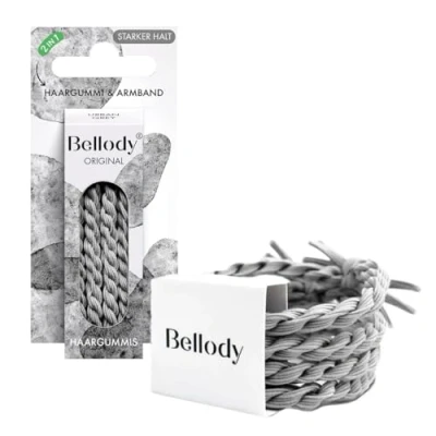 Abbildung von Bellody® Original Haargummis Stylisch geflochtener Haargummi mit starkem Halt (4er Set Urban Gray) Damen Haarschmuck in Hell Grau