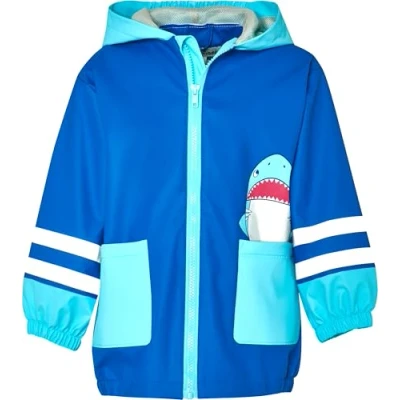 Abbildung von Playshoes Regenjacke Unisex Kinder Wind und wasserdicht Regenmantel Regenbekleidung, Hai, 128