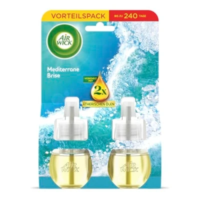 Abbildung von Air Wick Duftstecker Nachfüller DUO Duft: Mediterrane Brise Frischer Raumduft für die Steckdose 2x 19ml Duftölflakon