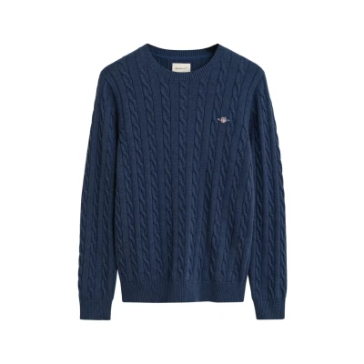Abbildung von GANT Cable Cneck Strickpullover, Herren, Größe: Medium, Dark jeansblue melange