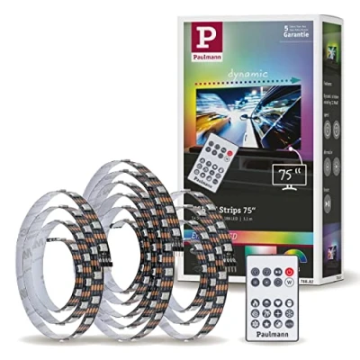 Abbildung von Paulmann 78882 LED Stripe USB TV Beleuchtung 75 Zoll 3,1m 60LEDs/m Dynamic Rainbow RGB incl. 1x5 Watt dimmbar Lichtband Schwarz Kunststoff