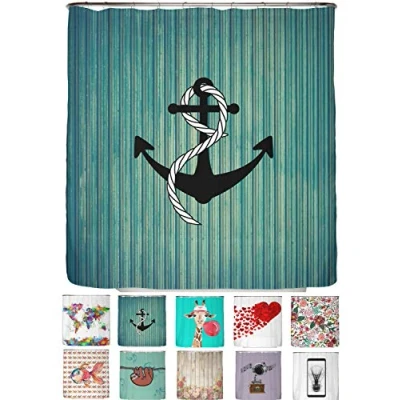 Abbildung von arteneur® Anker Anti Schimmel Duschvorhang 180x200 Recycelt mit Öko Tex Standard 100 Beschwerter Saum, Blickdicht, Wasserdicht, Waschbar, 12 Ringe &amp; E Book Reinigungs Tipps