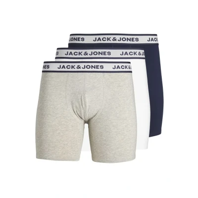 Abbildung von Jack &amp; Jones Men&#039;s JACSOLID Boxer Briefs 3 Pack Boxershorts, Light Grey Melange/Pack:White Navy Blazer, XL