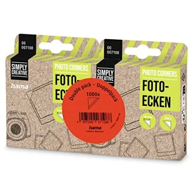 Abbildung von Hama Fotoecken 1000 Stück (Foto Klebepads selbstklebend, Fotokleber Ecken geeignet für Fotoalbum und Scrapbook zum Einkleben von Fotos, Postkarten, Grußkarten, Spenderbox 2x 500 Stück), transparent