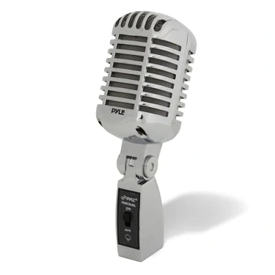 Abbildung von Pyle Dynamisches Mikrofon, Klassisches Retro Vintage Style Mic, Gesangmikrofon mit 4.88m XLR Kabel Kompatibel universellem Ständer, Für Live Auftritte &amp; Studioaufnahmen, Silber