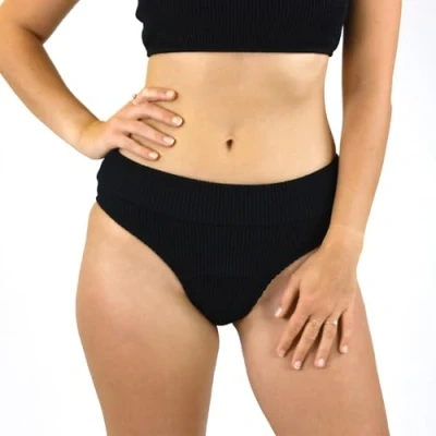 Abbildung von MYLILY Perioden Bikini gerippt Crinkle Mid Waist Bademode zum Schwimmen Bikinihosen für Damen (M)