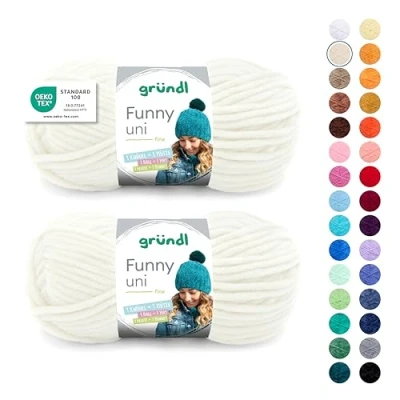 Abbildung von Gründl Wolle Funny uni weiche Chenille zum Häkeln Chenillegarn aus 100% Polyester, 2 Knäuel (100 g/ 120 m, Nadelstärke: 5 6) Creme