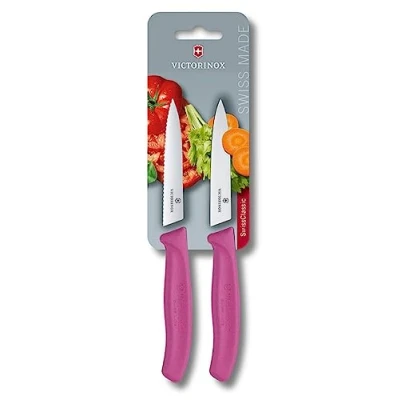 Abbildung von Victorinox, Swiss Classic, Profi Gemüsemesser Set, Extra Scharf, Rostfreier Stahl, Robuster Kunststoffgriff, Made, pink