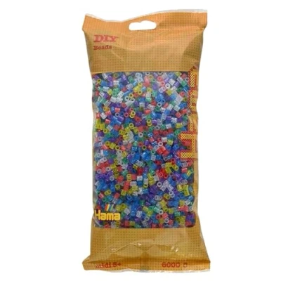Abbildung von Hama Perlen 205 54 Bügelperlen Beutel mit ca. 6.000 bunten Midi Bastelperlen Durchmesser 5 mm im Transparent Glitter Mix, kreativer Bastelspaß für Groß und Klein