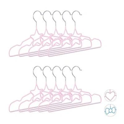 Abbildung von Relaxdays Kinderkleiderbügel Stern 10er Set, Drahtbügel, Babybügel, dekorativ &amp; platzsparend, Metall, 30 cm, Hellrosa