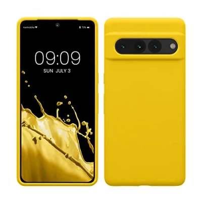 Abbildung von kwmobile Hülle kompatibel mit Google Pixel 7 Pro Silikon Handy Case Handyhülle weiche Oberfläche kabelloses Laden Strahlend Gelb