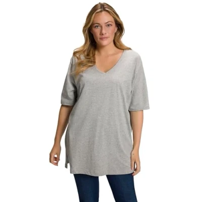 Abbildung von Ulla Popken Damen Basic v shirt T Shirts, Hellgrau Mélange, 66 68 EU