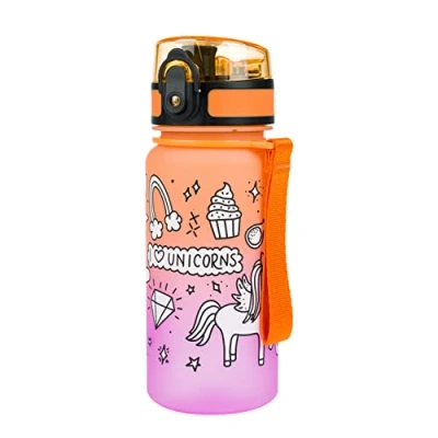 Abbildung von Baagl Kinder Trinkflasche Auslaufsicher Wasserflasche 350ml, Kindergarten Schule und Sport Flasche für Mädchen Tritan (Unicorn)
