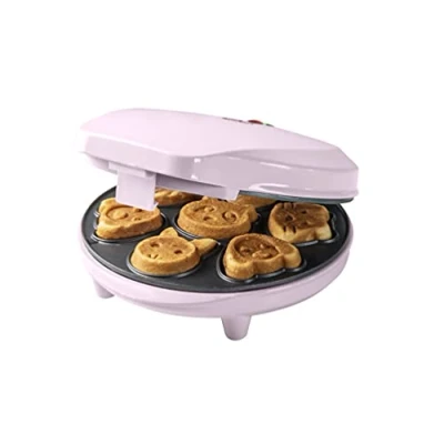 Abbildung von Bestron Waffeleisen für Mini Cookies Maker in Tiermotiven, Waffel Kekse, mit Backampel &amp; Antihaftbeschichtung, 700 Watt, Farbe: Rosa