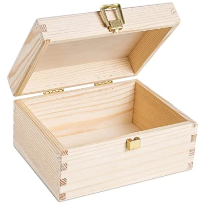 Abbildung von Creative Deco Kleine Holzkiste mit Deckel und Schloss 21,5 x 13,8 10 cm Klein Holzbox Holzschachtel Geschenkbox Schatztruhe Schatzkiste Unlackiert Kasten Für Geschenk, Hochzeit, Schmuck