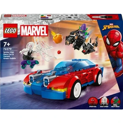 Abbildung von LEGO Marvel Spider Mans Rennauto &amp; Venom Green Goblin, Spidey Spielzeug für Rollenspiele mit Superhelden Figuren und baubarem Auto, Geschenk Kinder, Jungs Mädchen ab 7 Jahren 76279