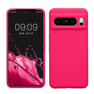 Abbildung von kwmobile Hülle kompatibel mit Google Pixel 8 Pro Silikon Handy Case Handyhülle weiche Oberfläche kabelloses Laden Neon Pink