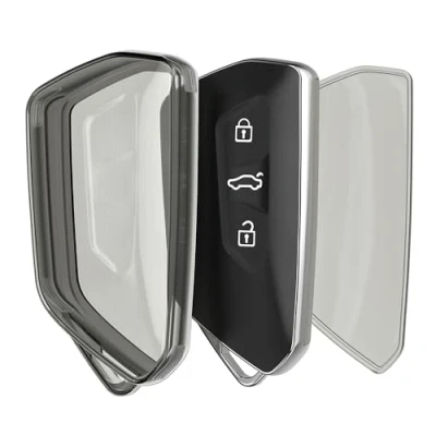 Abbildung von kwmobile Autoschlüssel Hülle kompatibel mit VW Golf 8 3 Tasten Schlüsselhülle Silikon Cover Schwarz Transparent