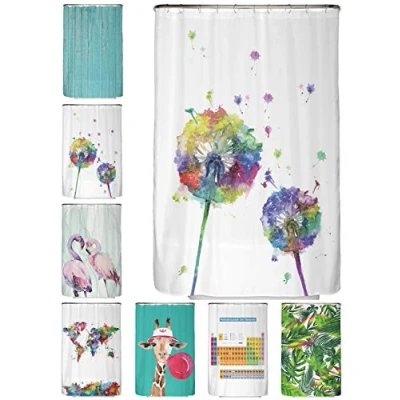Abbildung von arteneur® Bunte Pusteblume Anti Schimmel Duschvorhang 120x200 Recycelt mit Öko Tex Standard 100 Beschwerter Saum, Blickdicht, Wasserdicht, Waschbar, 8 Ringe &amp; E Book Reinigungs Tipps