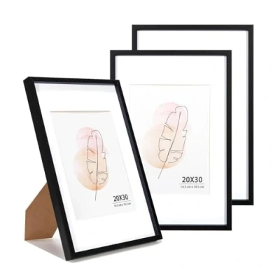 Abbildung von KAIWIN Bilderrahmen 20x30 cm Schwarz Holz Fotorahmen 3er Set MDF mit Acrylglas zum aufhängen und aufstellen Benutzt für Wohnzimmer, Schlafzimmer, Arbeitszimmer, Fotos, Kunstwerke Poster