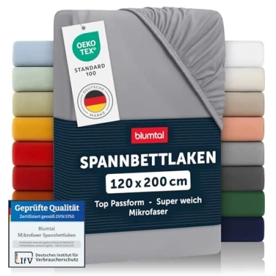 Abbildung von Blumtal® Spannbettlaken 120x200cm Bettlaken 120x200 aus Microfaser Oekotex zertifiziertes Spannbetttuch / Spannleintuch Fitted Sheets Grau