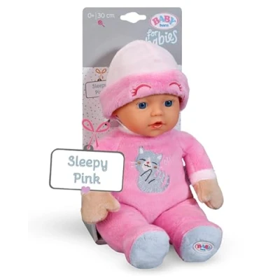 Abbildung von BABY born Sleepy for babies pink, waschbare Stoffpuppe mit herunterziehbarer Mütze und integrierter Rassel, 30 cm groß, 833674 Zapf Creation
