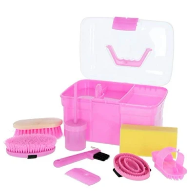 Abbildung von Kerbl Putzbox rosa mit Inhalt 8 teilig (für Kinder, Pferdebürsten, Mähnenbürsten, Putzkiste Bürsten, Pferdepflege, Putzzeug pink) 321766, Unisize