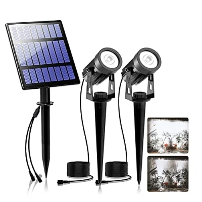 Abbildung von T SUNUS Solarstrahler für Außen Garten, Gartenstrahler Solar Solarlampe Auto ON/OFF IP65 Wasserdicht Baum Terrasse Hof Kaltweiß 2 Stück