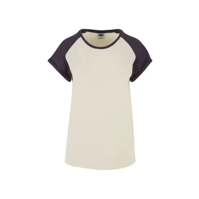 Abbildung von Urban Classics Contrast Raglan Tshirt print, Damen, Größe: 3XL, Whitesand purplenight