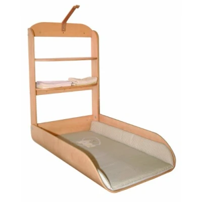 Abbildung von roba Wandwickeltisch natur Klappbares Wickelregal aus gebogenem Holz gebogen + Wickelunterlage Liebhabär einfache Wandmontage Auflage mit Bären Motiv, 1 Stück (1er Pack)