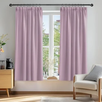 Abbildung von Deconovo Vorhang Blickdicht Kräuselband Verdunkelungsvorhang Kälteschutz Kinderzimmer, 138x117cm(HöhexBreite), Hellpink, 2er Set