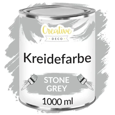 Abbildung von Creative Deco Grau Kreidefarbe Für Möbel 1000 ml Möbellack, Möbelfarbe Farbe Landhaus, Vintage Stil, Decoupage, Renovierung Matt &amp; Abwaschbar Wisch Effekt und Gradient möglich