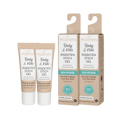 Abbildung von MABYEN Baby &amp; Kids Insektenstich Gel Set (2x10ml) pflegt, kühlt und beruhigt nach dem Stich zertifizierte Naturkosmetik, vegan, ohne Alkohol ab Geburt geeignet aus pflanzlichen Extrakten