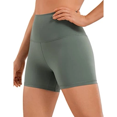 Abbildung von CRZ Yoga Naked Feeling Damen Radlerhose Blickdicht Hohe Taille Kurze Sporthose Sommer Shorts für Gym Sport 10cm Grauer Salbei 38
