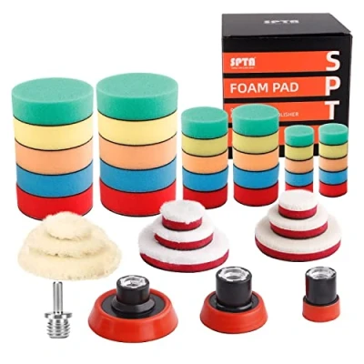 Abbildung von SPTA Polierschwamm, 43tlg 30mm, 50mm, 80mm Polierschwämme Polierpad Polieren Pad Schwamm Set mit und Polierfell Polierset Polierteller Kit Für Bohrmaschine, Poliermaschine