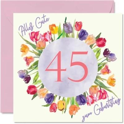 Abbildung von 45. Geburtstagskarte für Frauen Aquarell Tulpen Blumen Strauß Alles Gute zum Geburtstagskarten 45 Jährige Frau Tochter Schwester Tante, 145mm Fünfundvierzig Geburtstag Grußkarten