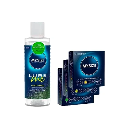 Abbildung von MY.SIZE Kondom + Gleitgel Set mit 100 ml Lube Me Natural &amp; 3x3 Kondome 47, 49, 53 mm I Wasserbasiertes Gleitmittel Lubricant Gel für Toys Latexkondome geeignet water based lubrication