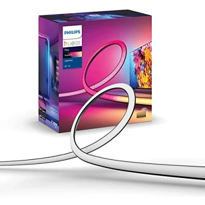 Abbildung von Philips Hue White &amp; Color Ambiance Gradient Lightstrip (55 Zoll), dimmbarer LED Streifen für den Fernseher mit 16 Mio. Farben und Farbverläufen, smarte Heimkino TV Hintergrundbeleuchtung, schwarz