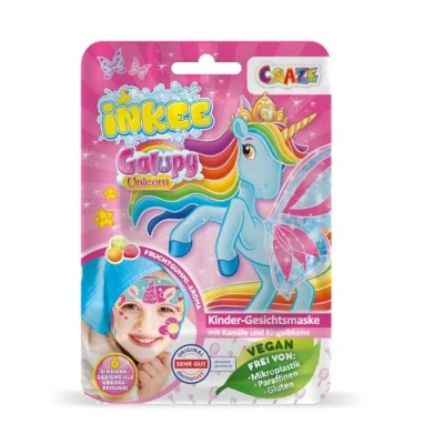 Abbildung von INKEE Gesichtsmaske Kinder GALUPY UNICORN Beauty Tuchmaske mit Fruchtgummi Aroma, Calendula und Kamille Extrakte Feuchtigkeitsmaske Gesicht für Mädchen ab 6 Jahre