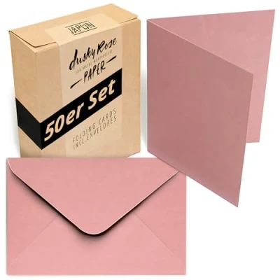 Abbildung von Japun 50er Set blanko Falt Karten inkl. Briefumschläge, Klapp zum gestalten, beschriften oder bedrucken DIN A6 / C6 rosa