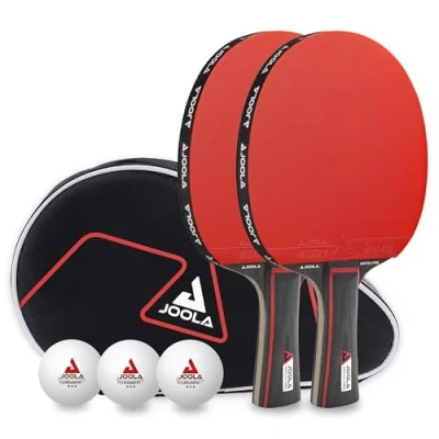 Abbildung von JOOLA Tischtennis Set Duo PRO 2 Tischtennisschläger + 3 Tischtennisbälle Tischtennishülle, rot/schwarz, 6 teilig