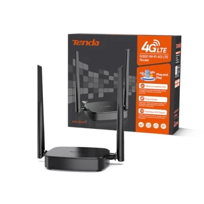 Abbildung von Tenda 4G03 Pro 4G LTE Router, WLAN Router für Nano SIM Karten (N300 CAT4, 150 Mbit/s im Download, 300 2,4GHz) 2*4dBi Antennen, Plug &amp; Play, Fast Ethernet Port, App, Modus, LED, Schwarz