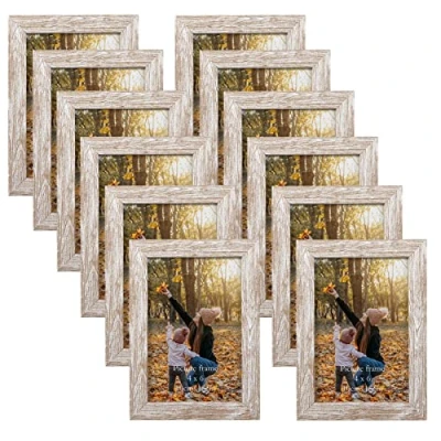 Abbildung von EXYGLO 12er Set Bilderrahmen 10x15 cm, Beige Fotorahmen Collage für 15x10 cm Fotos und Bilder, Natur Rahmen mit Plexiglas Wand oder Tischaufsteller