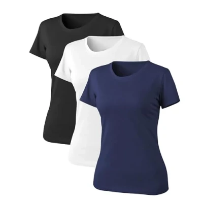 Abbildung von Liking Damen T Shirt Baumwolle Kurzarm Basic Sommer Rundhals Shirts Oberteile Top Bluse 3er Pack 6101 Mehrfarbig UN2 M 3