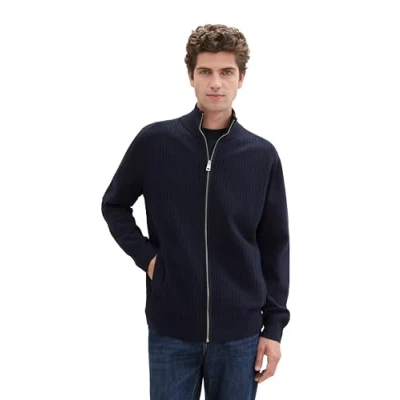 Abbildung von TOM Tailor MIT Stehkragen Strickjacke, Herren, Größe: Large, Knitted navy melange