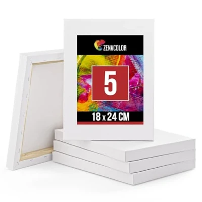 Abbildung von Zenacolor Leinwand auf Keilrahmen 5er Set zum Bemalen 18x24 5 Canvas 100% Säurefreie Baumwolle Leinwände Malen für Alle Farbarten